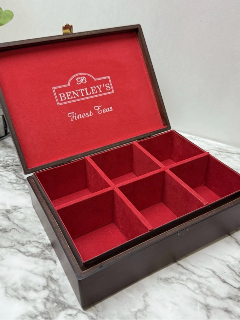 Bentleys Finest Teas Wooden Tea Storage Box, 6 Red Felt Separate Sections